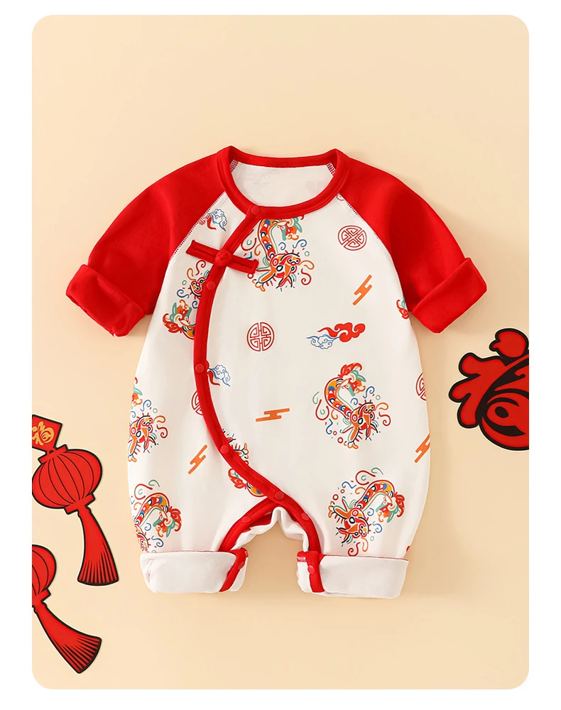 Autumn Baby Rompers for Girls Boys Winter Cute Animal Design Red Christmas 100 Cotton Chinese Full Moon Boneless Hoodie Newborn