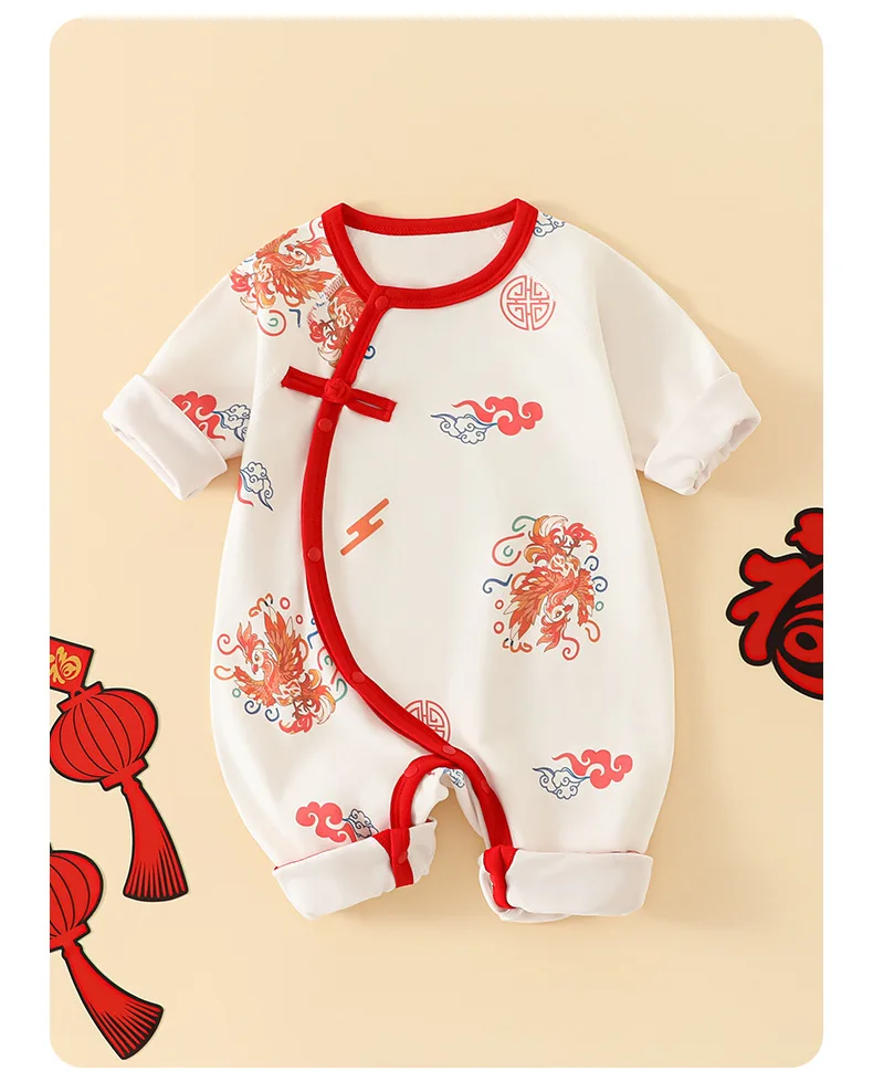 Autumn Baby Rompers for Girls Boys Winter Cute Animal Design Red Christmas 100 Cotton Chinese Full Moon Boneless Hoodie Newborn