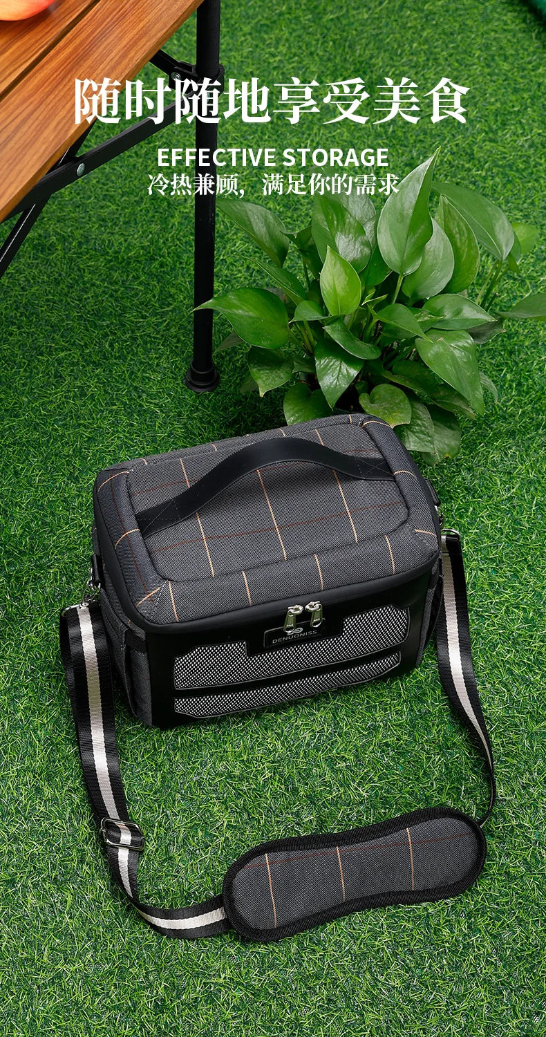 DENUONISS New Plaid Insulated Bag Double Insulated Cold Bag Large Capacity Mesh Lunch Bag