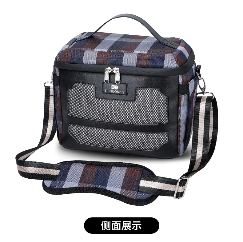 DENUONISS New Plaid Insulated Bag Double Insulated Cold Bag Large Capacity Mesh Lunch Bag