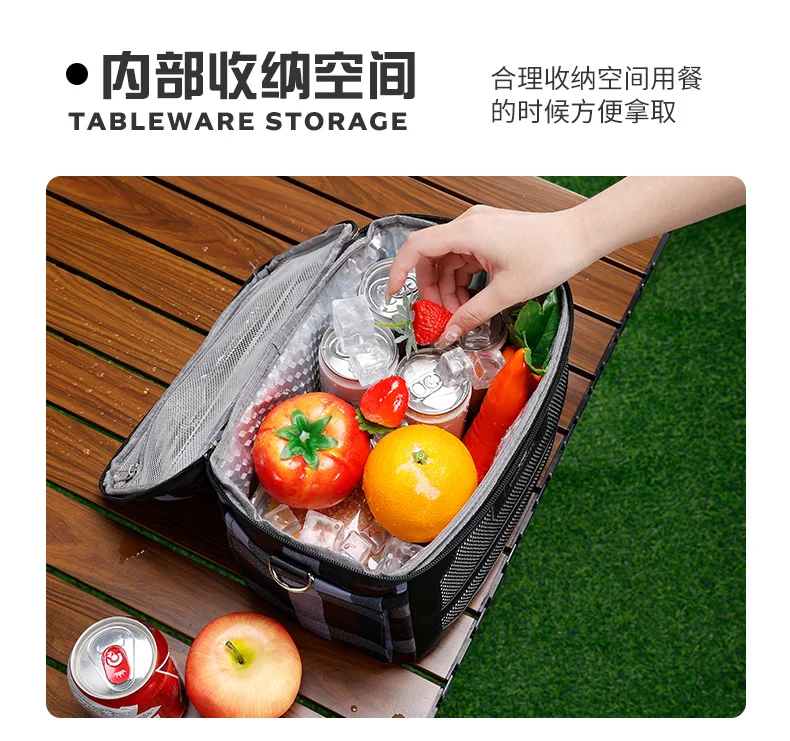 DENUONISS New Plaid Insulated Bag Double Insulated Cold Bag Large Capacity Mesh Lunch Bag