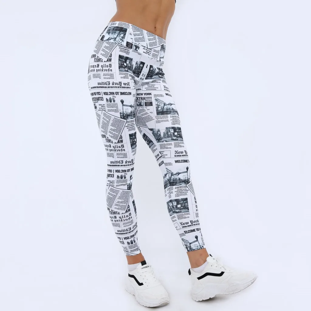 Newspaper Leggings Women Tattoo Pants Newspaper Fitness Workout 3D Print Sportswear Sexy Women Pants Leggings Soft Body Shape