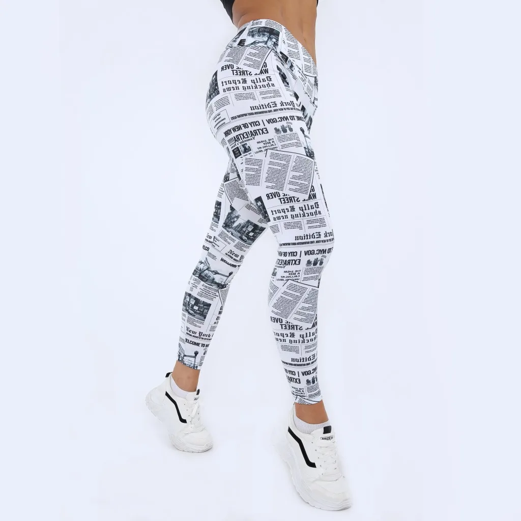 Newspaper Leggings Women Tattoo Pants Newspaper Fitness Workout 3D Print Sportswear Sexy Women Pants Leggings Soft Body Shape