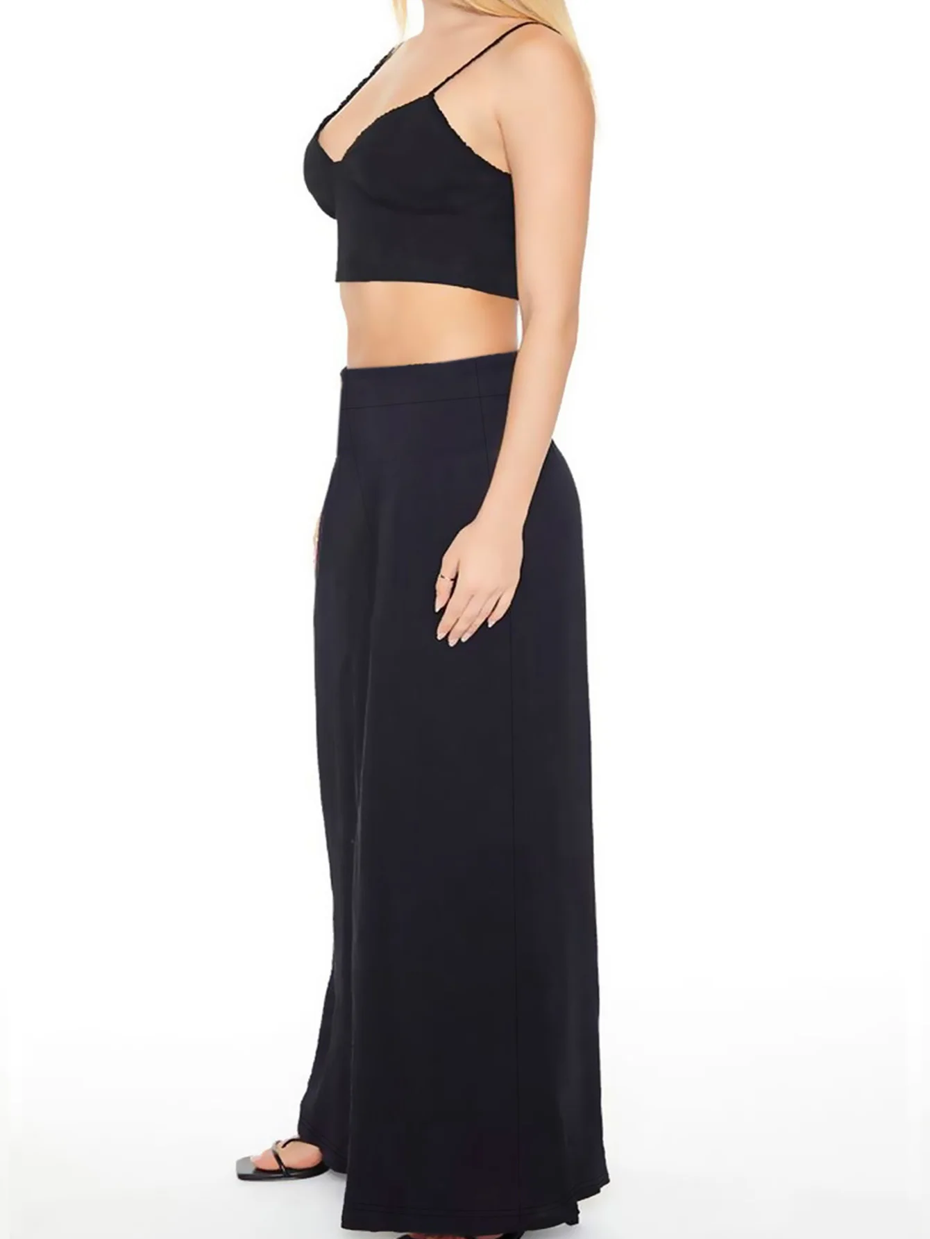Summer fashion new women's plus-size business formal fashion with solid color wide-leg pants nine-quarter pants