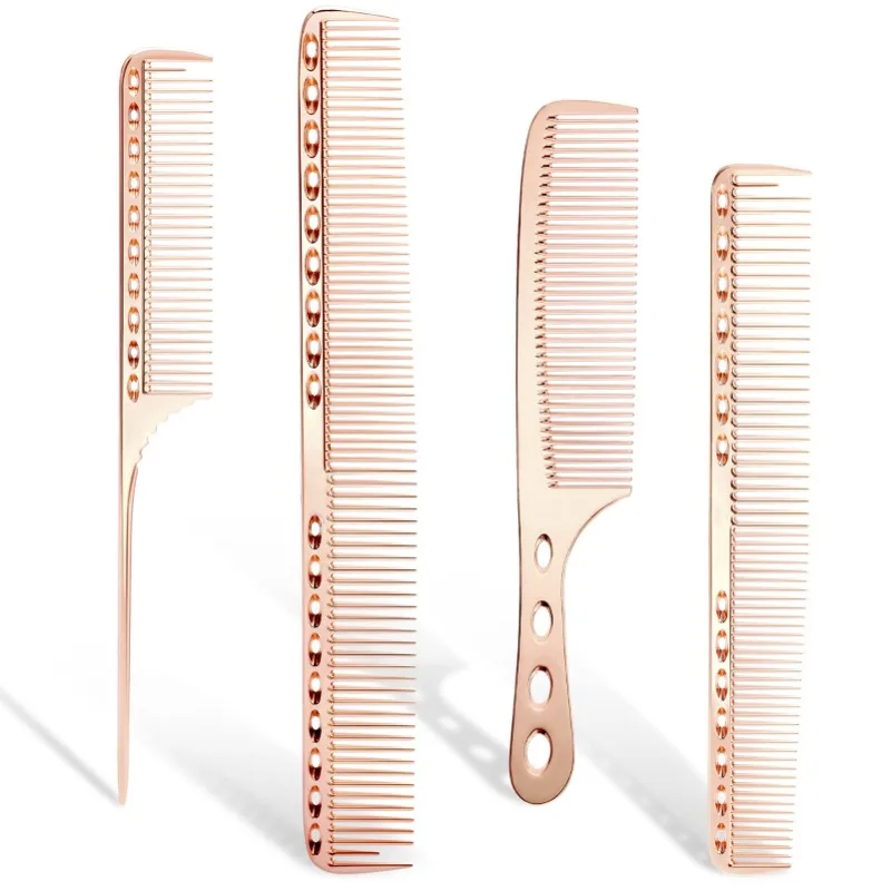4pcs/set Aluminum Comb Set Barber Metal Hair Dressing Combs Hairdressing Anti-static Comb Ultra Thin Hair Brush Salon Hair Tools