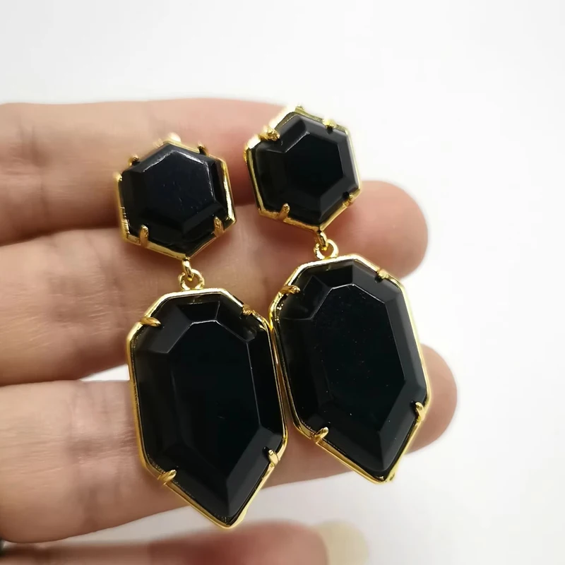 18X45mm Women Stud Earring Geometric Gems Jewelry Double Side Faceted HexagSword Tip on Natural Stone Labradorite Earring