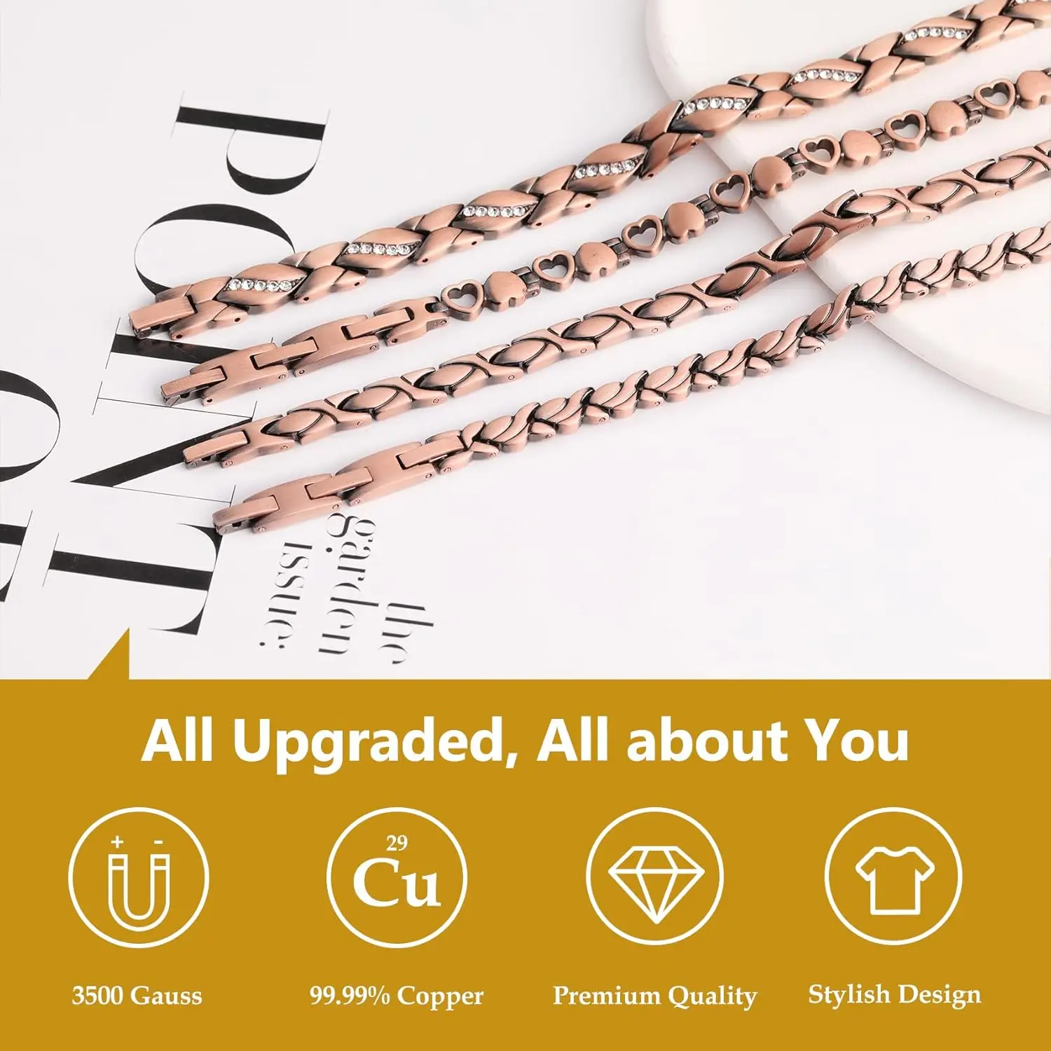 ARADOO Copper Bracelets for Women, 99.99% Pure Copper Magnetic Bracelets Jewelry Gifts