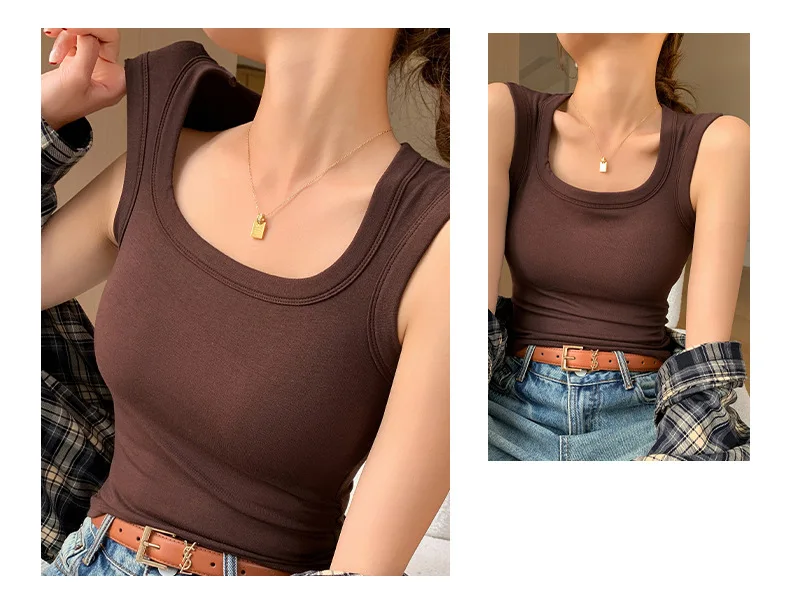 Women's Cotton Built-in Bra Vest Cami with Removable Padding, No Need Bra Top for Yoga Gym & Daily Comfort Wear Running Vest