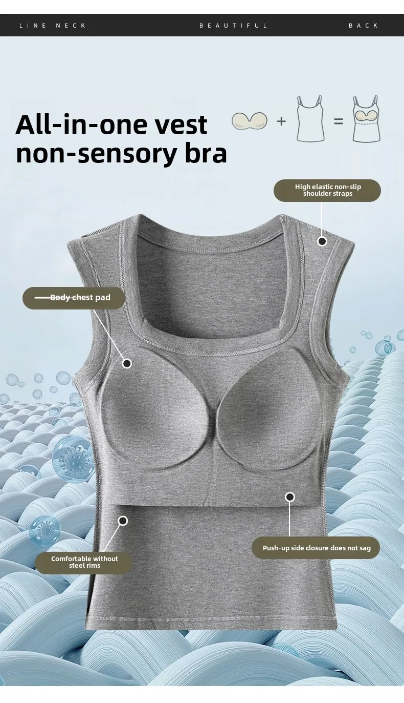 Women's Cotton Built-in Bra Vest Cami with Removable Padding, No Need Bra Top for Yoga Gym & Daily Comfort Wear Running Vest