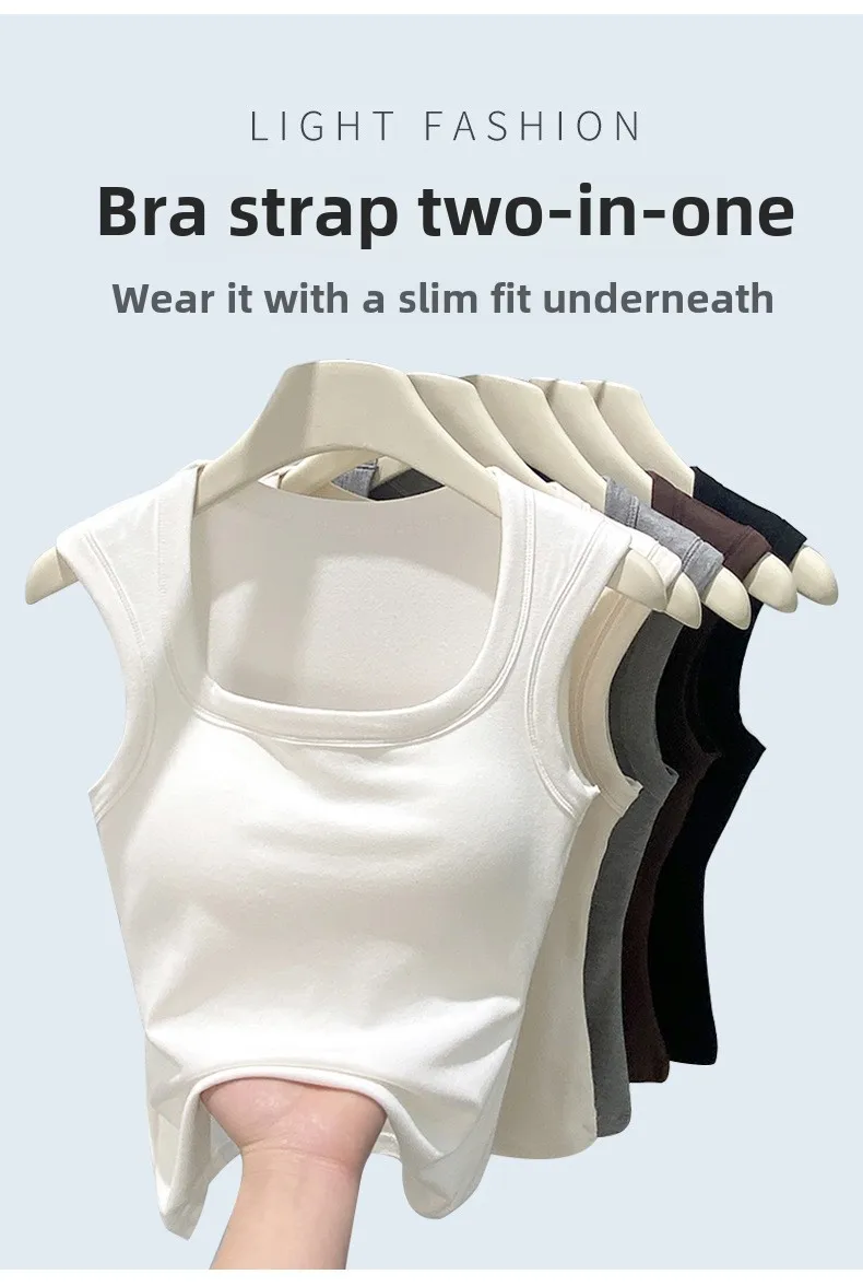 Women's Cotton Built-in Bra Vest Cami with Removable Padding, No Need Bra Top for Yoga Gym & Daily Comfort Wear Running Vest