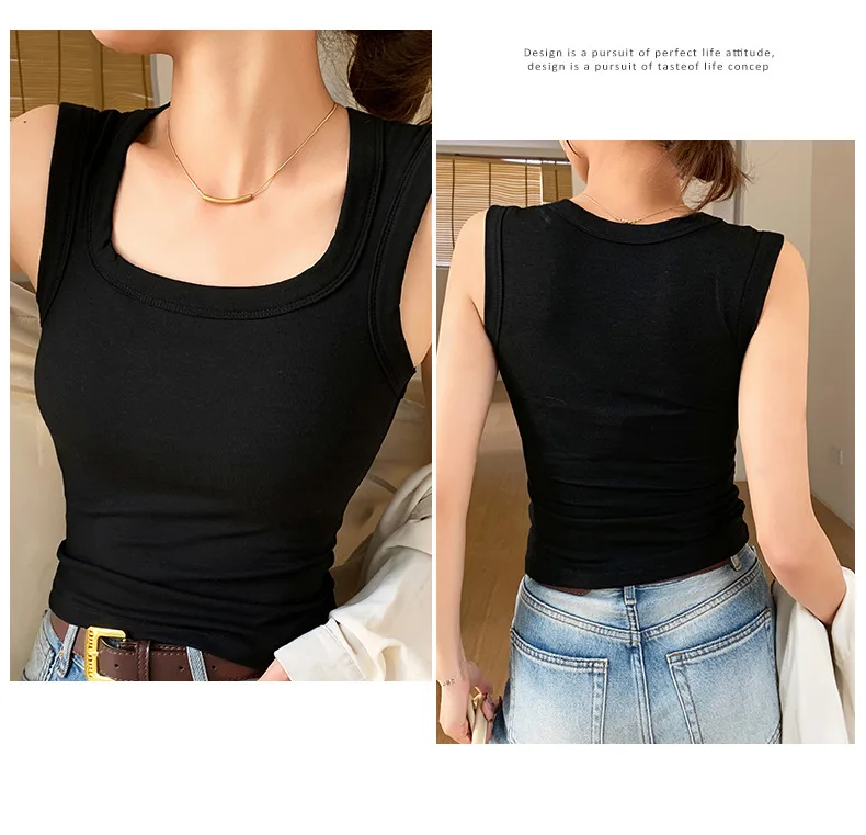Women's Cotton Built-in Bra Vest Cami with Removable Padding, No Need Bra Top for Yoga Gym & Daily Comfort Wear Running Vest