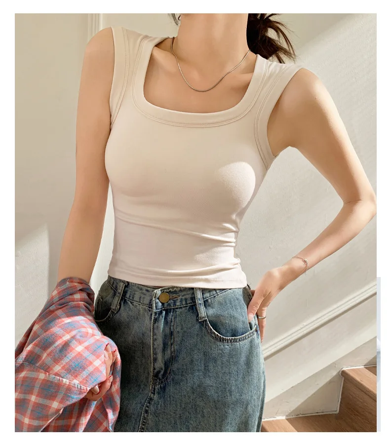 Women's Cotton Built-in Bra Vest Cami with Removable Padding, No Need Bra Top for Yoga Gym & Daily Comfort Wear Running Vest