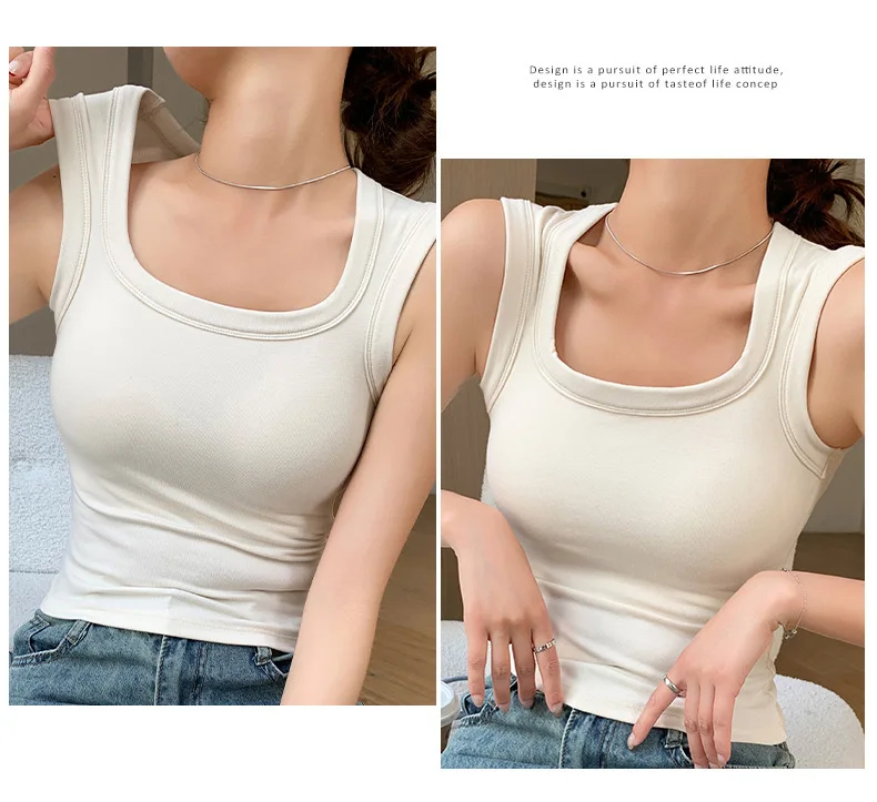 Women's Cotton Built-in Bra Vest Cami with Removable Padding, No Need Bra Top for Yoga Gym & Daily Comfort Wear Running Vest