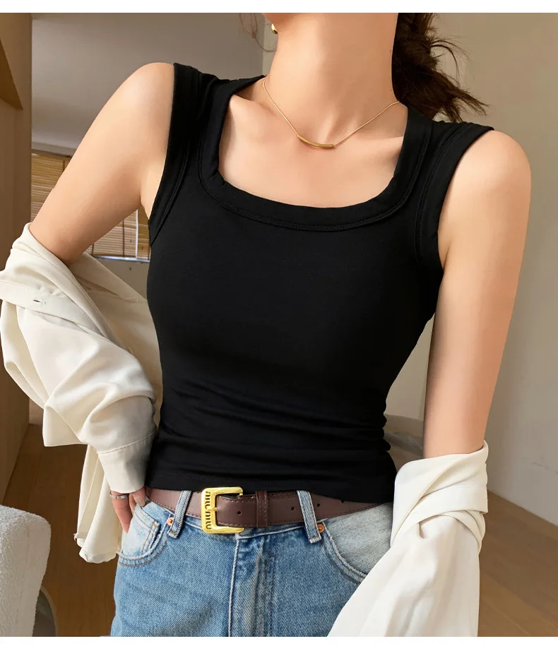 Women's Cotton Built-in Bra Vest Cami with Removable Padding, No Need Bra Top for Yoga Gym & Daily Comfort Wear Running Vest