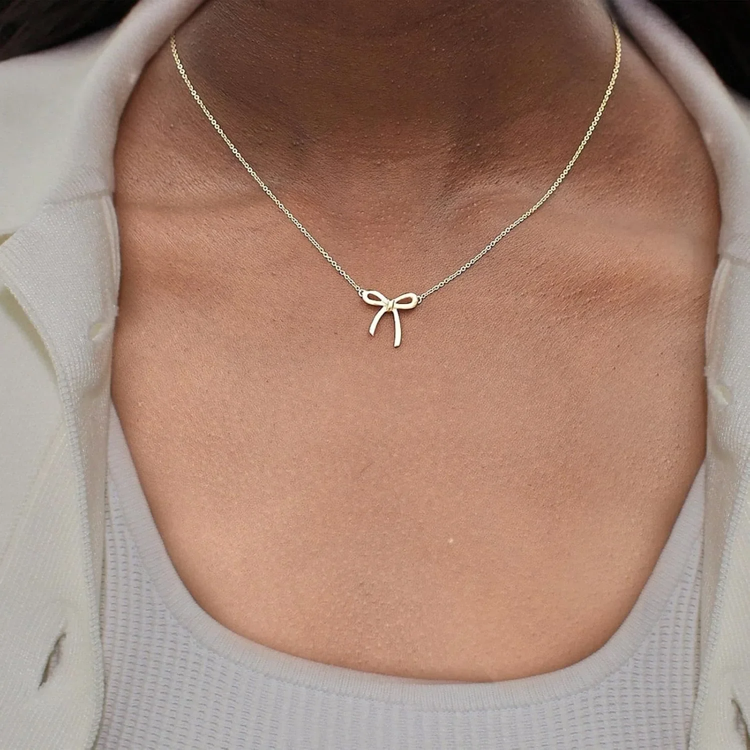 Gold Necklace for Women Bow Necklace Gold Silver Plated Necklace Cute Bow Pendant Choker Chain Necklaces for Women Jewelry Gift