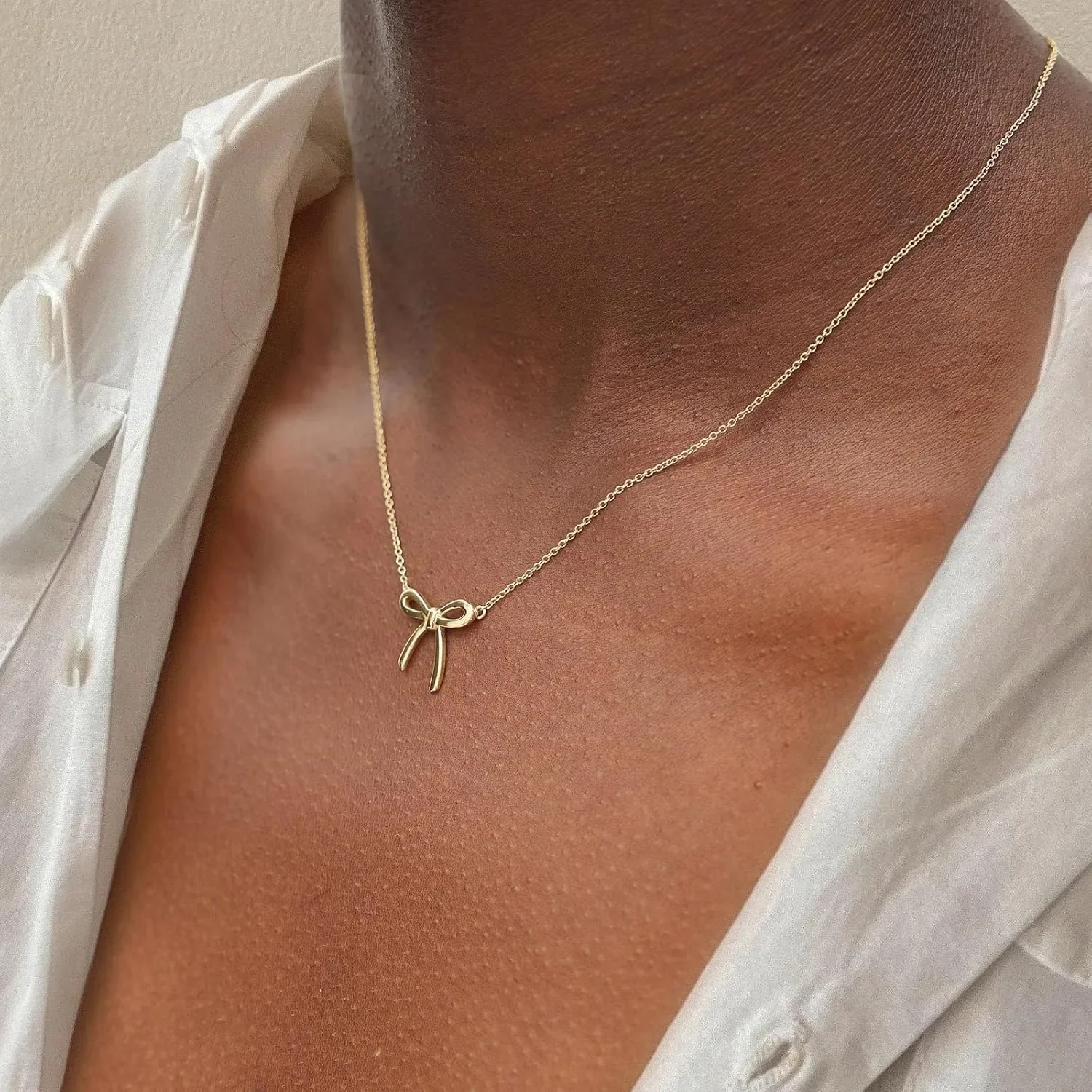 Gold Necklace for Women Bow Necklace Gold Silver Plated Necklace Cute Bow Pendant Choker Chain Necklaces for Women Jewelry Gift