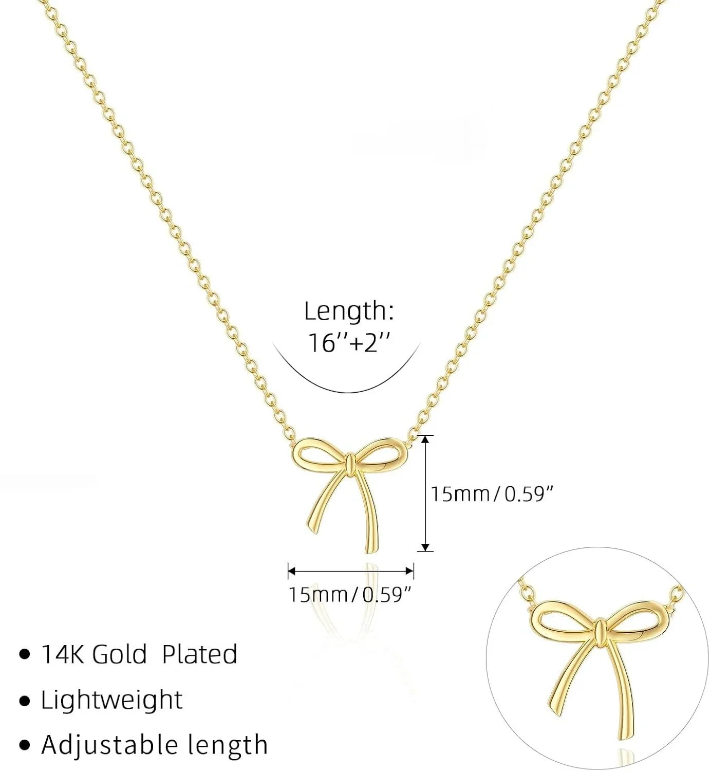 Gold Necklace for Women Bow Necklace Gold Silver Plated Necklace Cute Bow Pendant Choker Chain Necklaces for Women Jewelry Gift