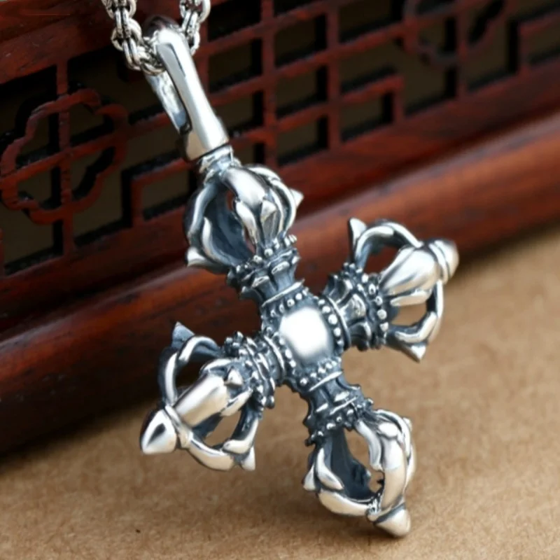 Vintage Vajra Pestle Pendant For Men Jewelry Ethnic Style Exorcise Evil Spirits Amulet Necklace Male Choker Accessories