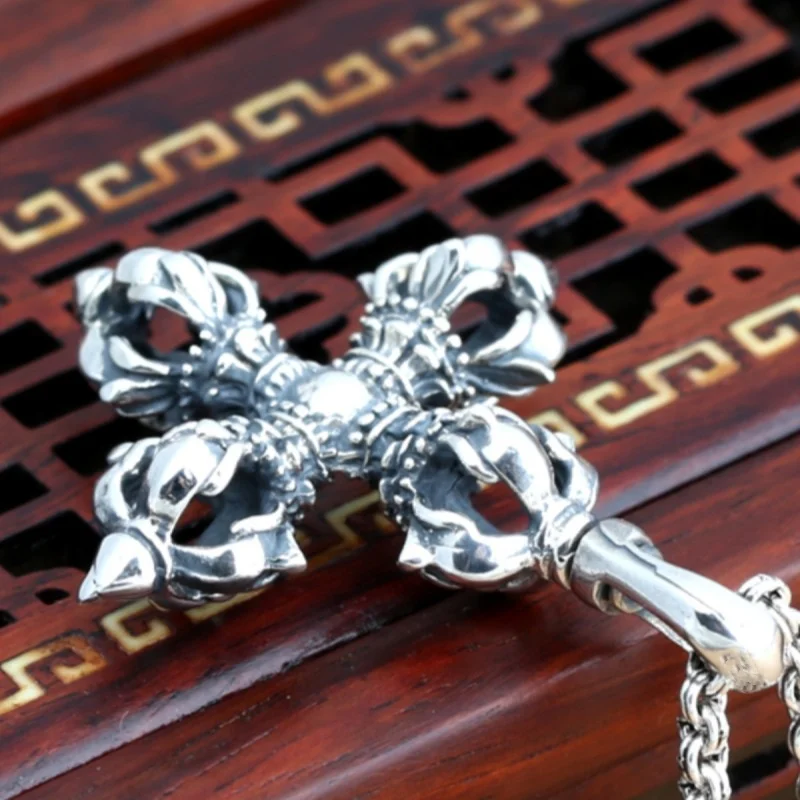 Vintage Vajra Pestle Pendant For Men Jewelry Ethnic Style Exorcise Evil Spirits Amulet Necklace Male Choker Accessories