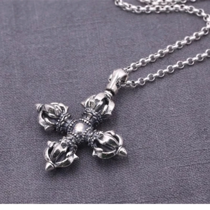 Vintage Vajra Pestle Pendant For Men Jewelry Ethnic Style Exorcise Evil Spirits Amulet Necklace Male Choker Accessories