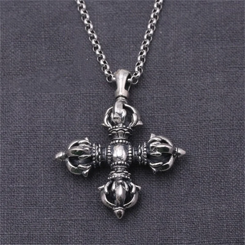 Vintage Vajra Pestle Pendant For Men Jewelry Ethnic Style Exorcise Evil Spirits Amulet Necklace Male Choker Accessories