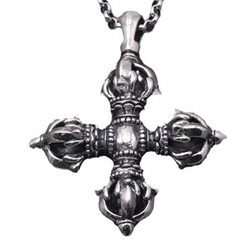 Vintage Vajra Pestle Pendant For Men Jewelry Ethnic Style Exorcise Evil Spirits Amulet Necklace Male Choker Accessories