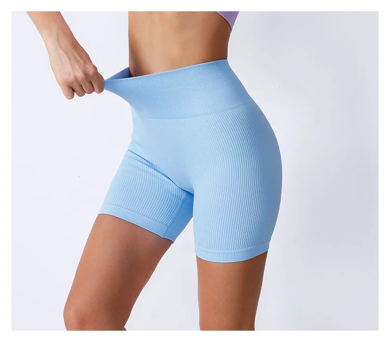Women's Ribbed Knited Shorts Seamless Yoga Shorts Stretchy High Waist Shorts Sexy Hip Liftting Cycling Running Three Point Pants