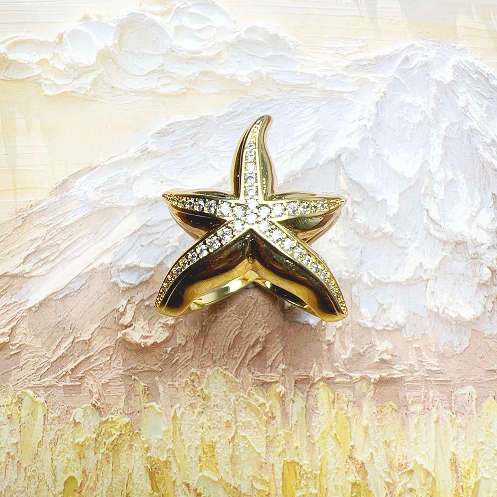Gold Plated Ring Starfish Brand New Fine Jewerly Trendy 925 Sterling Silver Gift For Women