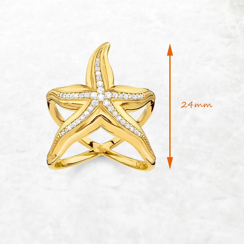 Gold Plated Ring Starfish Brand New Fine Jewerly Trendy 925 Sterling Silver Gift For Women