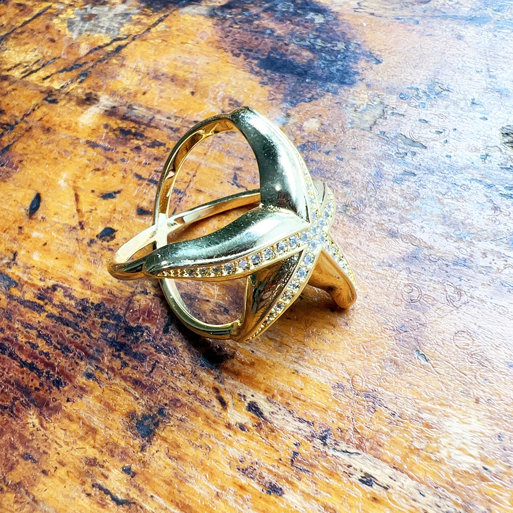 Gold Plated Ring Starfish Brand New Fine Jewerly Trendy 925 Sterling Silver Gift For Women