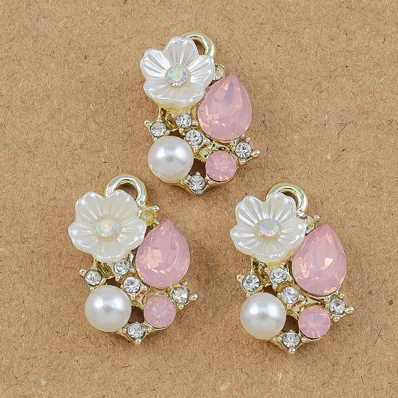 10pcs 19*12mm Pearl Crystal  Flower Charms Pendants for Jewelry Making Necklace Earrings Bracelet DIY Accessories Supplies
