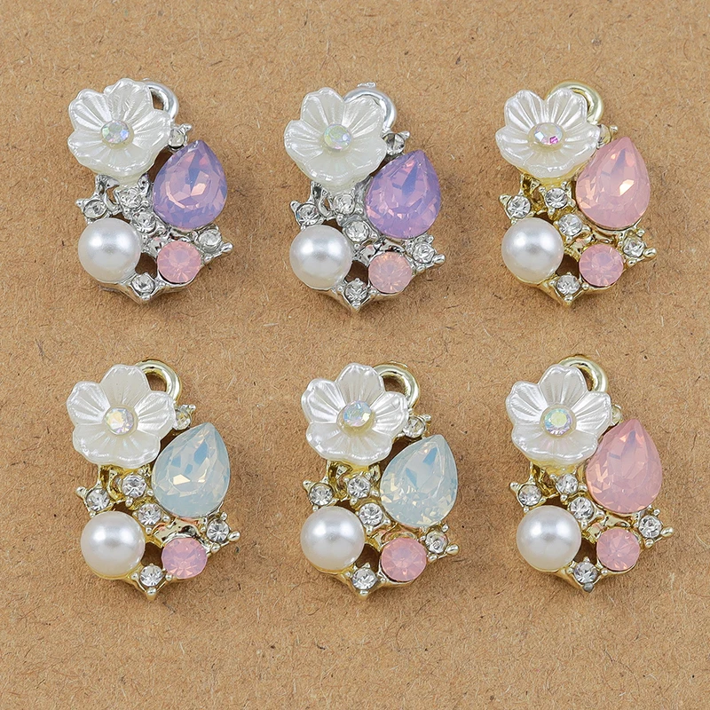 10pcs 19*12mm Pearl Crystal  Flower Charms Pendants for Jewelry Making Necklace Earrings Bracelet DIY Accessories Supplies