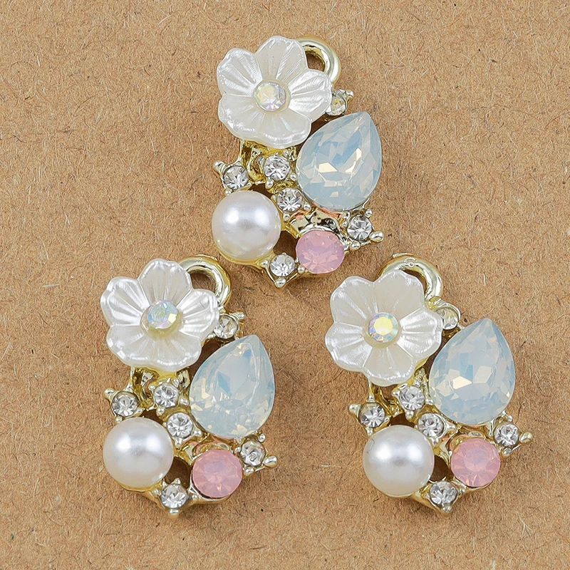 10pcs 19*12mm Pearl Crystal  Flower Charms Pendants for Jewelry Making Necklace Earrings Bracelet DIY Accessories Supplies