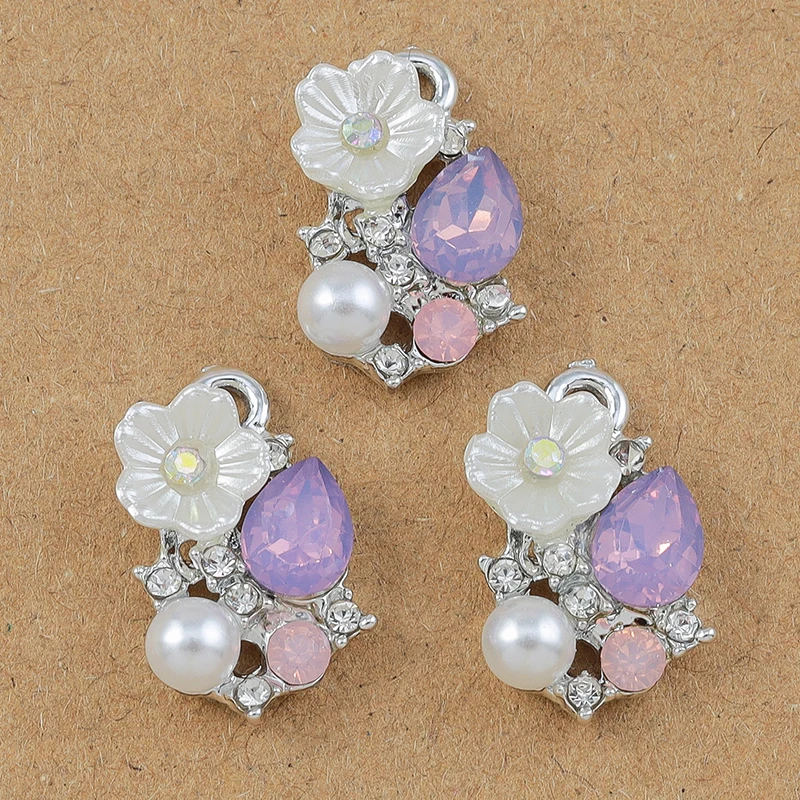 10pcs 19*12mm Pearl Crystal  Flower Charms Pendants for Jewelry Making Necklace Earrings Bracelet DIY Accessories Supplies