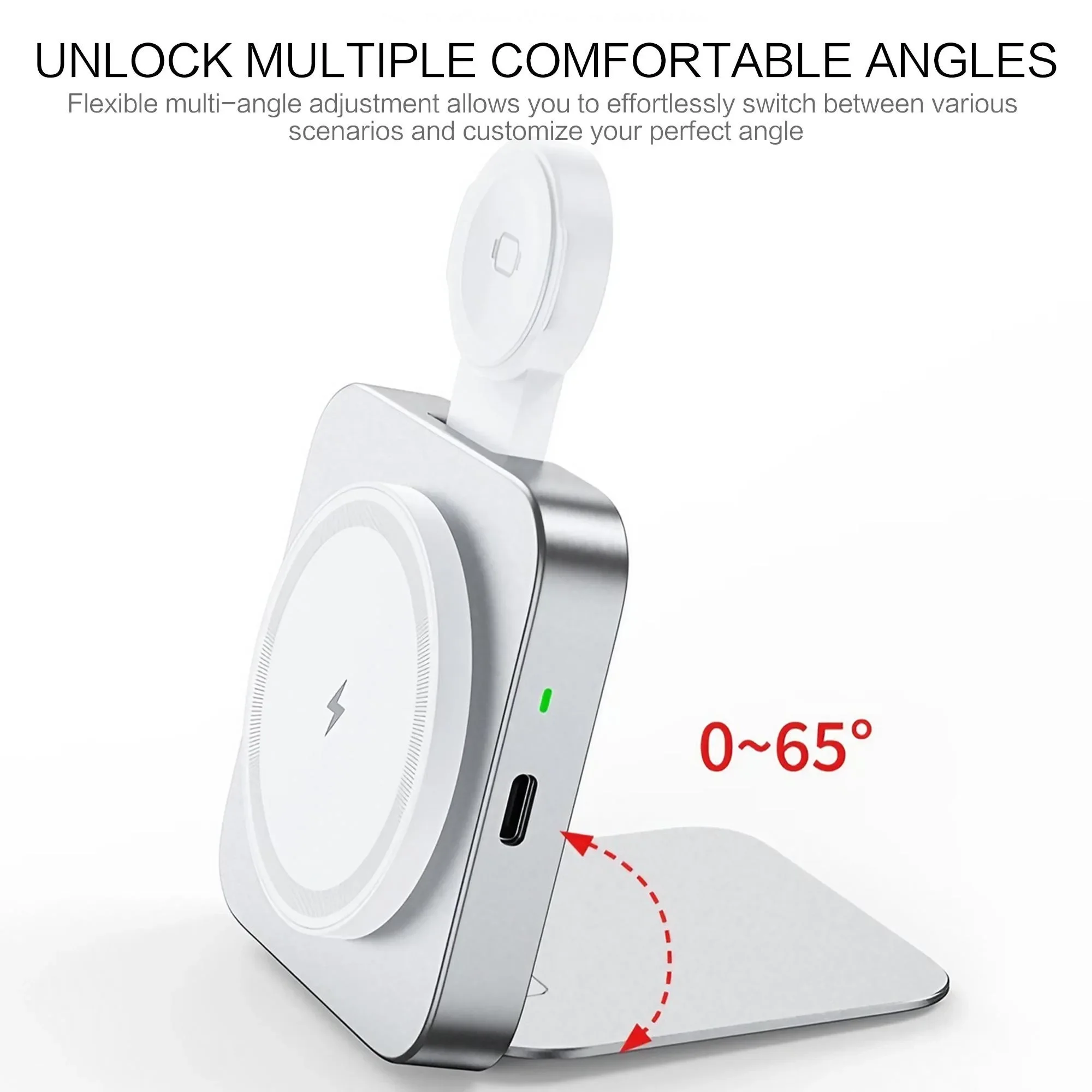 15W Fast Wireless Charger Magnetic 2 in 1 Foldable Wireless Charging Station Fast Charging Phone Stand Portable Aluminum Magneti