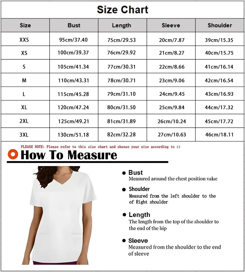 Women's Cartoon Full Body Print V Neck Nurse Surgical Gown Top with Pockets Comfortable Polyester Short Sleeve Work Clothes