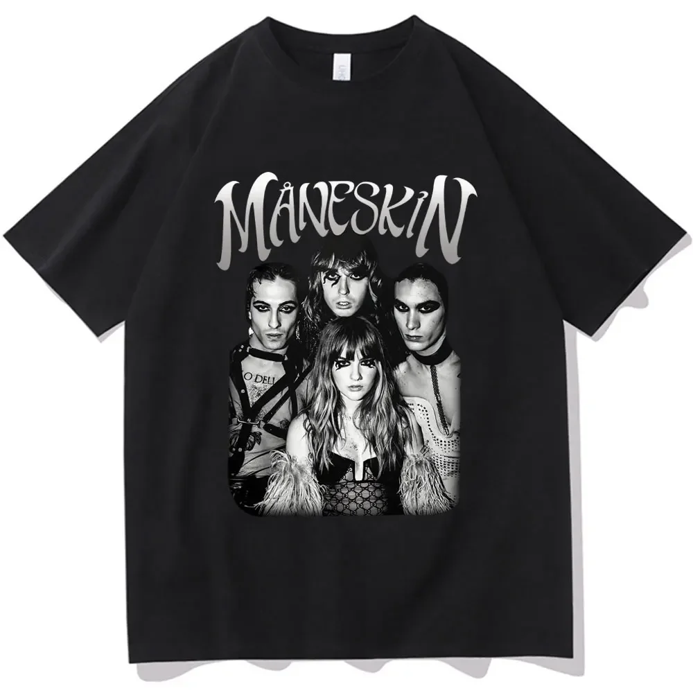 Italian Rock Band Maneskin 2023 World Tour T-shirt Fashion Gothic Retro Men Women Loose Short Sleeve Casual T Shirts Streetwear