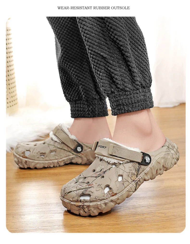 YRZL Winter Slippers Men Indoor Warm Slippers Summer Removable Sandals Men Casual Non Slip Plush Fur Clogs for Men