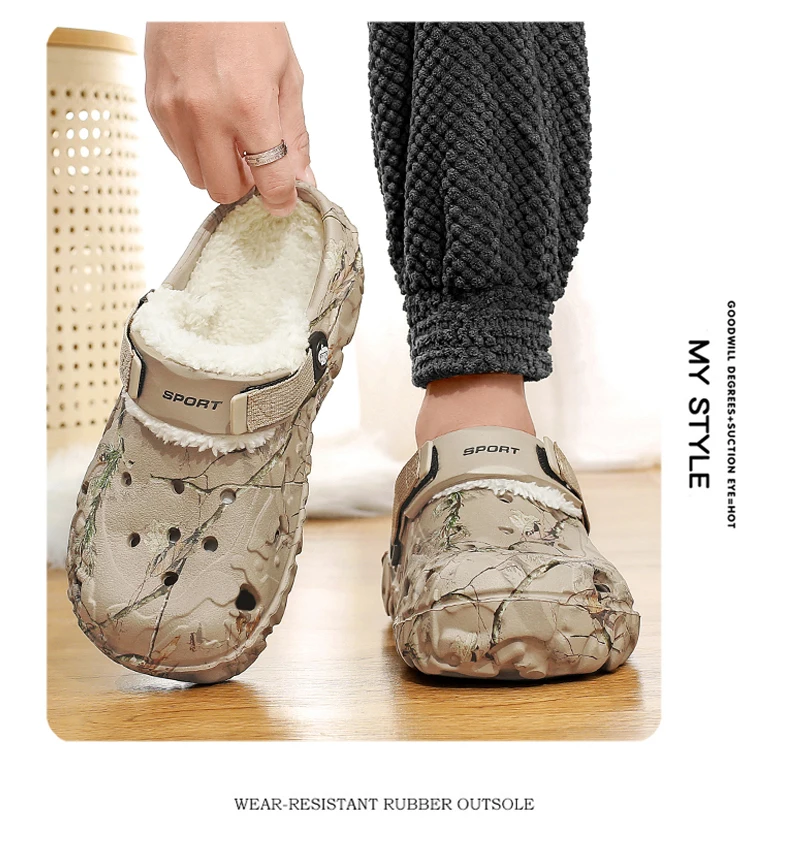 YRZL Winter Slippers Men Indoor Warm Slippers Summer Removable Sandals Men Casual Non Slip Plush Fur Clogs for Men