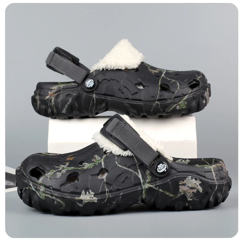 YRZL Winter Slippers Men Indoor Warm Slippers Summer Removable Sandals Men Casual Non Slip Plush Fur Clogs for Men