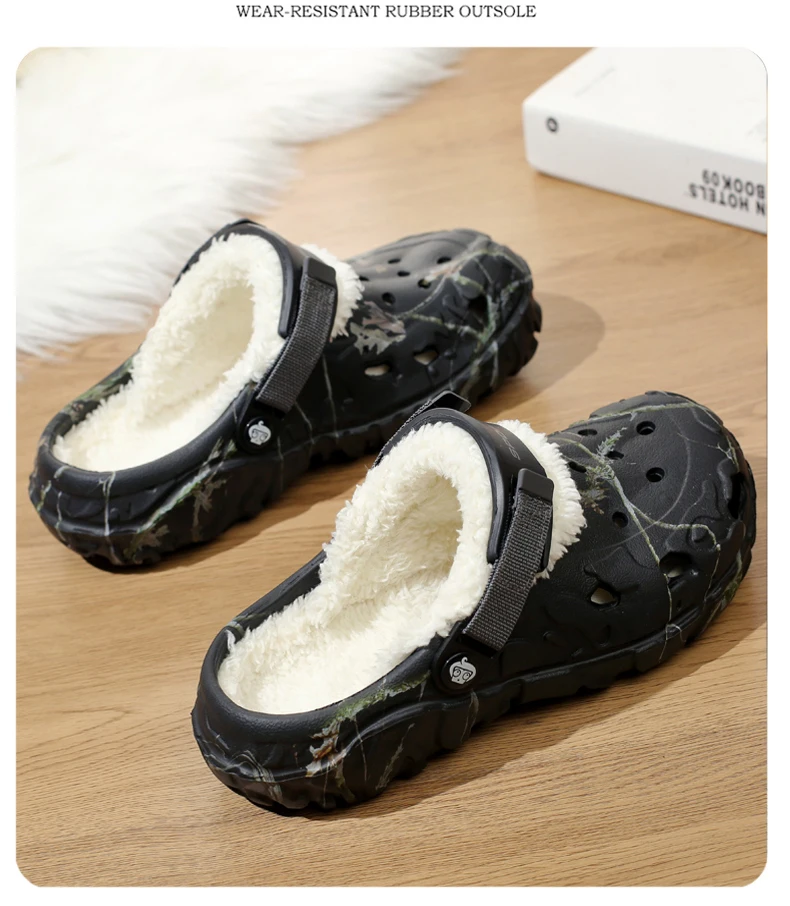 YRZL Winter Slippers Men Indoor Warm Slippers Summer Removable Sandals Men Casual Non Slip Plush Fur Clogs for Men