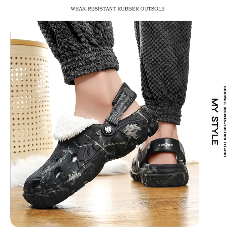 YRZL Winter Slippers Men Indoor Warm Slippers Summer Removable Sandals Men Casual Non Slip Plush Fur Clogs for Men