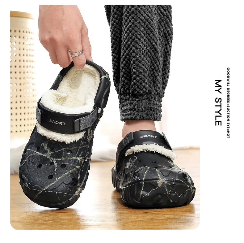 YRZL Winter Slippers Men Indoor Warm Slippers Summer Removable Sandals Men Casual Non Slip Plush Fur Clogs for Men