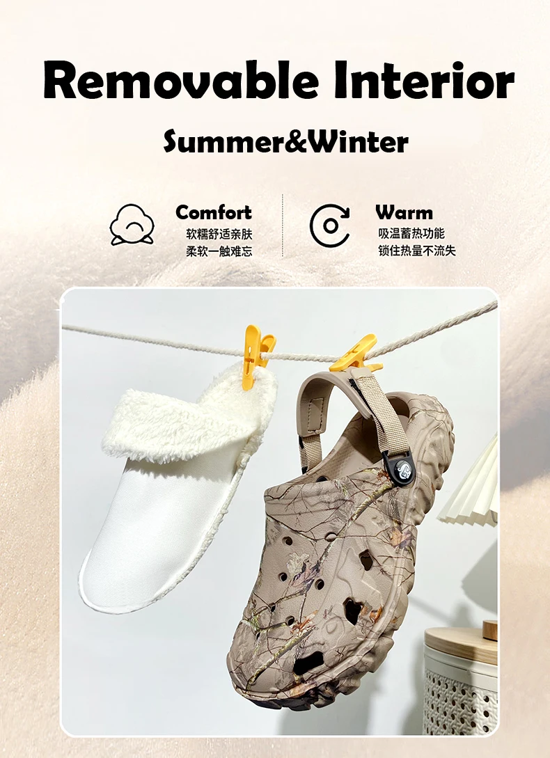 YRZL Winter Slippers Men Indoor Warm Slippers Summer Removable Sandals Men Casual Non Slip Plush Fur Clogs for Men