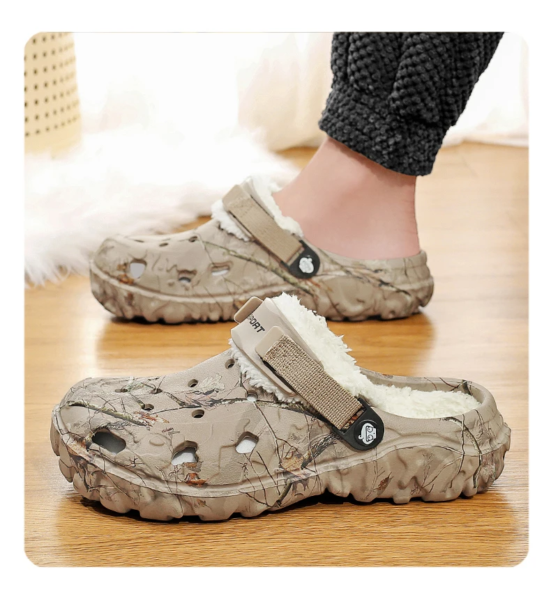 YRZL Winter Slippers Men Indoor Warm Slippers Summer Removable Sandals Men Casual Non Slip Plush Fur Clogs for Men