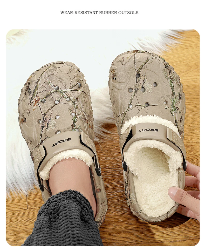 YRZL Winter Slippers Men Indoor Warm Slippers Summer Removable Sandals Men Casual Non Slip Plush Fur Clogs for Men