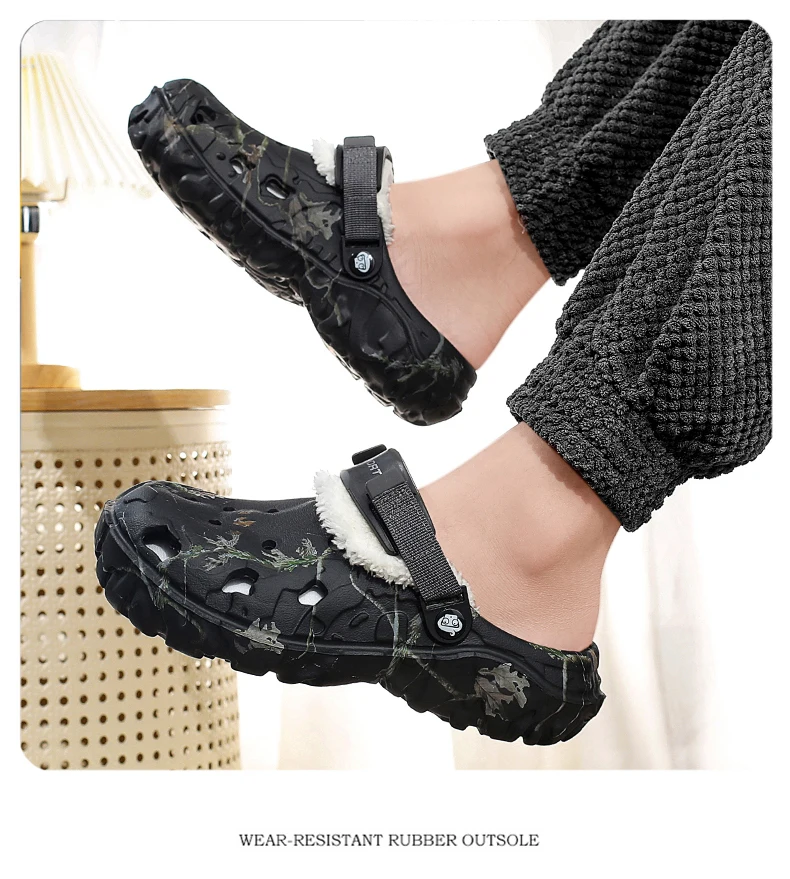 YRZL Winter Slippers Men Indoor Warm Slippers Summer Removable Sandals Men Casual Non Slip Plush Fur Clogs for Men