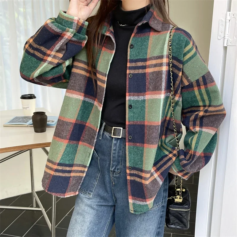 Shirt Women Plaid Flannel Shacket Slouchy Oversized Button Down Long Sleeve Check Shirt Jacket Fall Winter Christmas Outfit