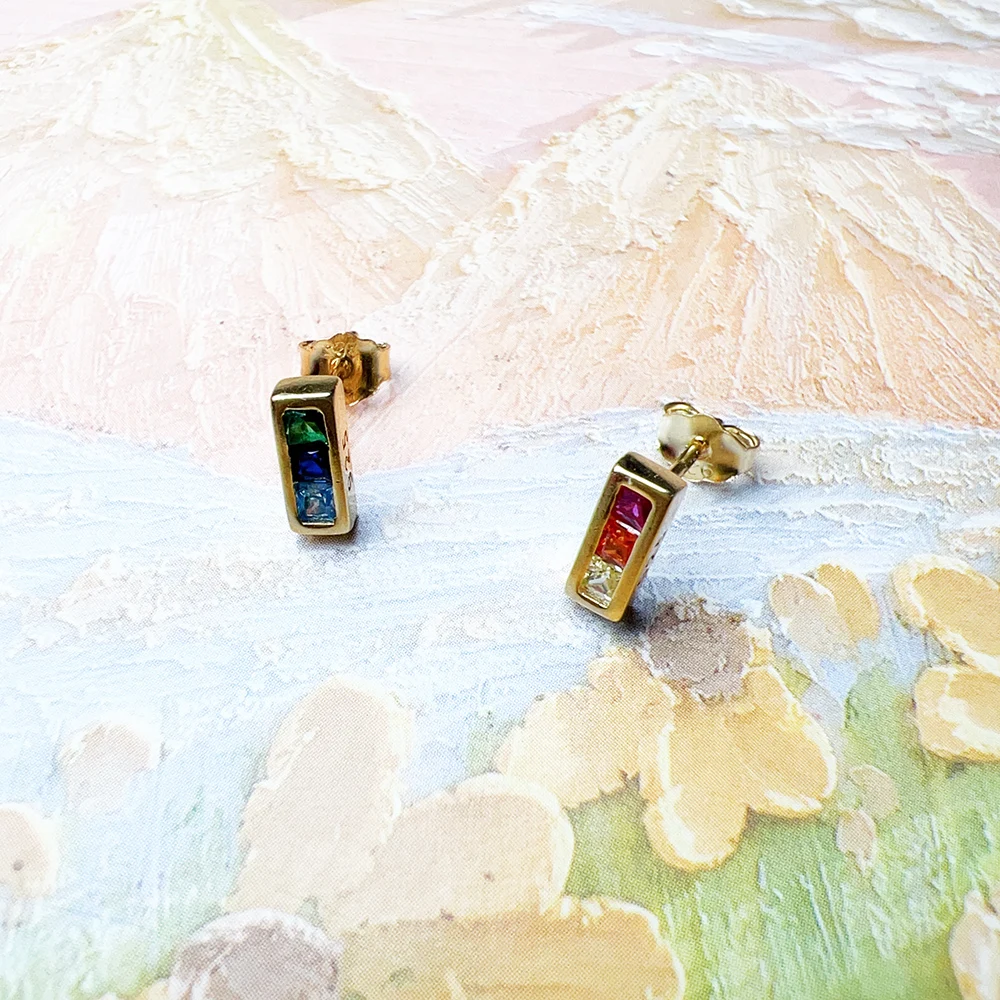 Gold Plated Stud Earrings Colorful Stone Europe Style Fashion Jewerly For Women Bohemia Gift In 925 Sterling Silver