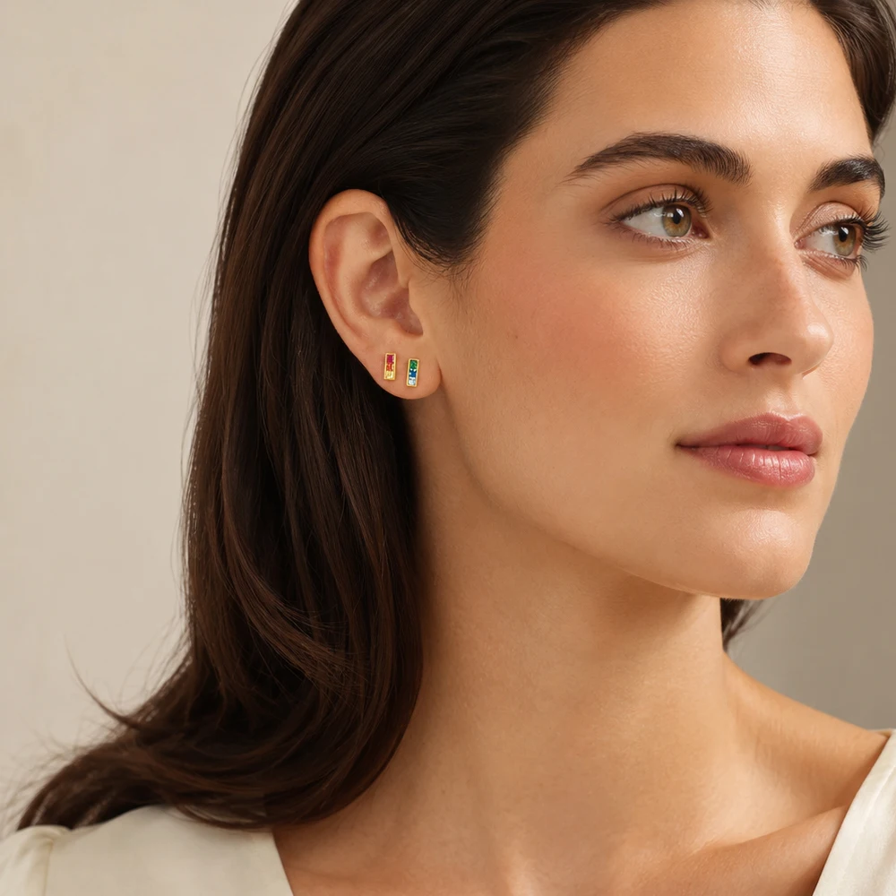 Gold Plated Stud Earrings Colorful Stone Europe Style Fashion Jewerly For Women Bohemia Gift In 925 Sterling Silver